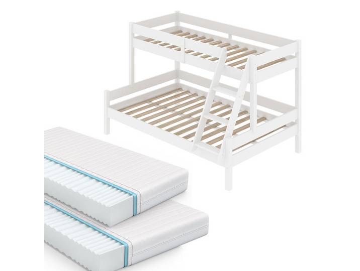 VitaliSpa Etagenbett Everest Weiß 120x200 / 80x200 cm mit 2 Matratzen, Holz, Rechteckig, 120x200 cm, Baby- und Kindermöbel, Kinderzimmer & Jugendzimmer, Kinderbetten, Etagenbett