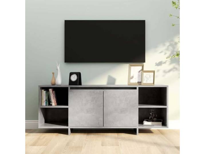 HEFZGDB TV-Schrank Betongrau 130x35x50 cm Holzwerkstoff mit 2 Türen und 2 Einlegeböden für Wohnzimmer Lowboard Stauraum Medienregal Aufbewahrung