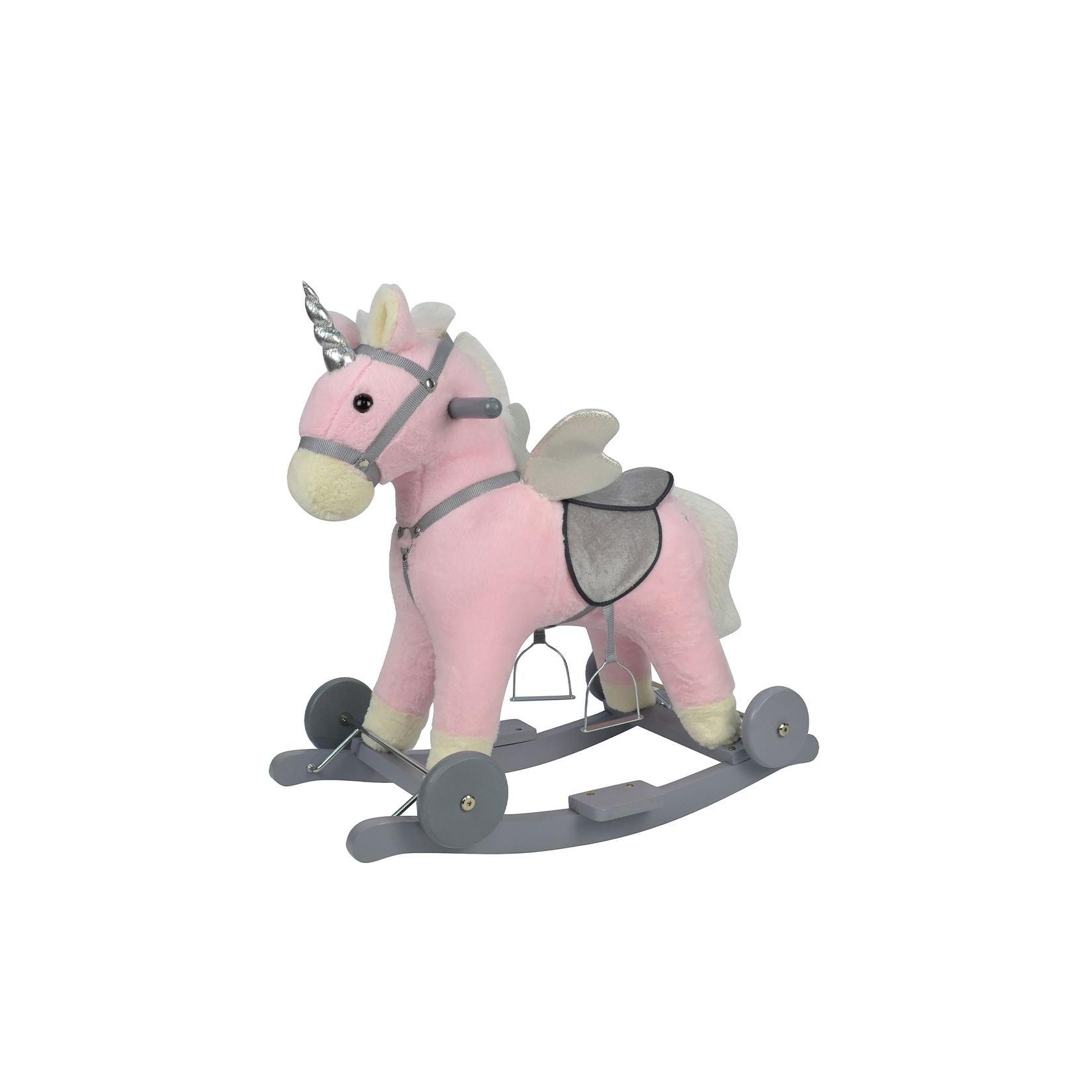 Chipolino Schaukeltier Einhorn Sound Räder Holz Steigbügel sattelförmiger Sitz rosa