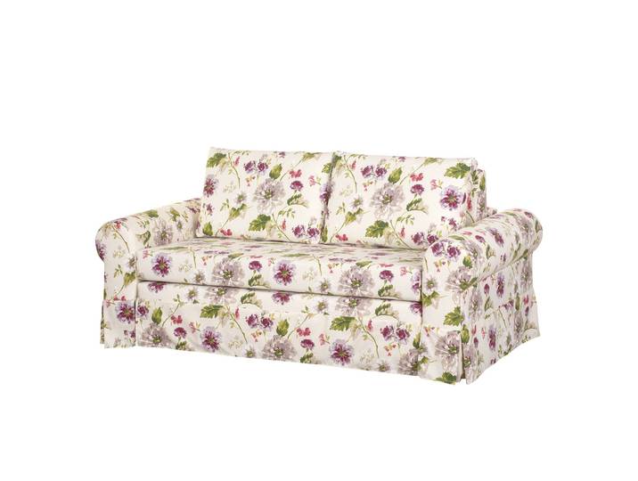 Schlafsofa Country mit Husse Weiß/Cremeweiß/Brombeere Webstoff Gracia 205cm Landhaus