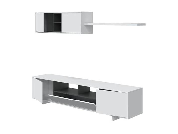 Dmora - Hartford-Wandsystem, TV-Ständer-Wohnzimmereinheit, Zusammensetzung des Wohnzimmersets, Wohnzimmerset mit Wandeinheit, 200 x 41 x 46 cm, glänzendes Weiß