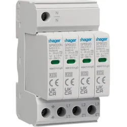 Hager SPB420 Überspannungsableiter 4P T2 TNS/TT Vorsicherung bis 315A In 20kA Imax 40kA