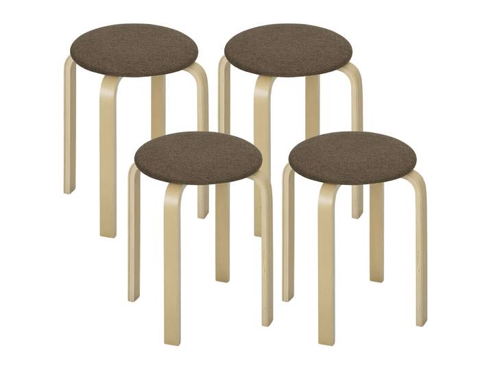 Homcom Lot de 4 tabourets ronds empilables tabourets bas de cuisine en bois avec siège rembourré pour salle à manger chambre
