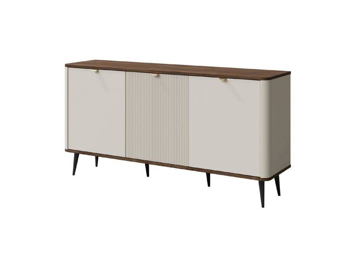 ROYAL24_MARKT Sideboard Marly Sideboard 160 cm mit 3 Türen – Kaschmir / Walnuss