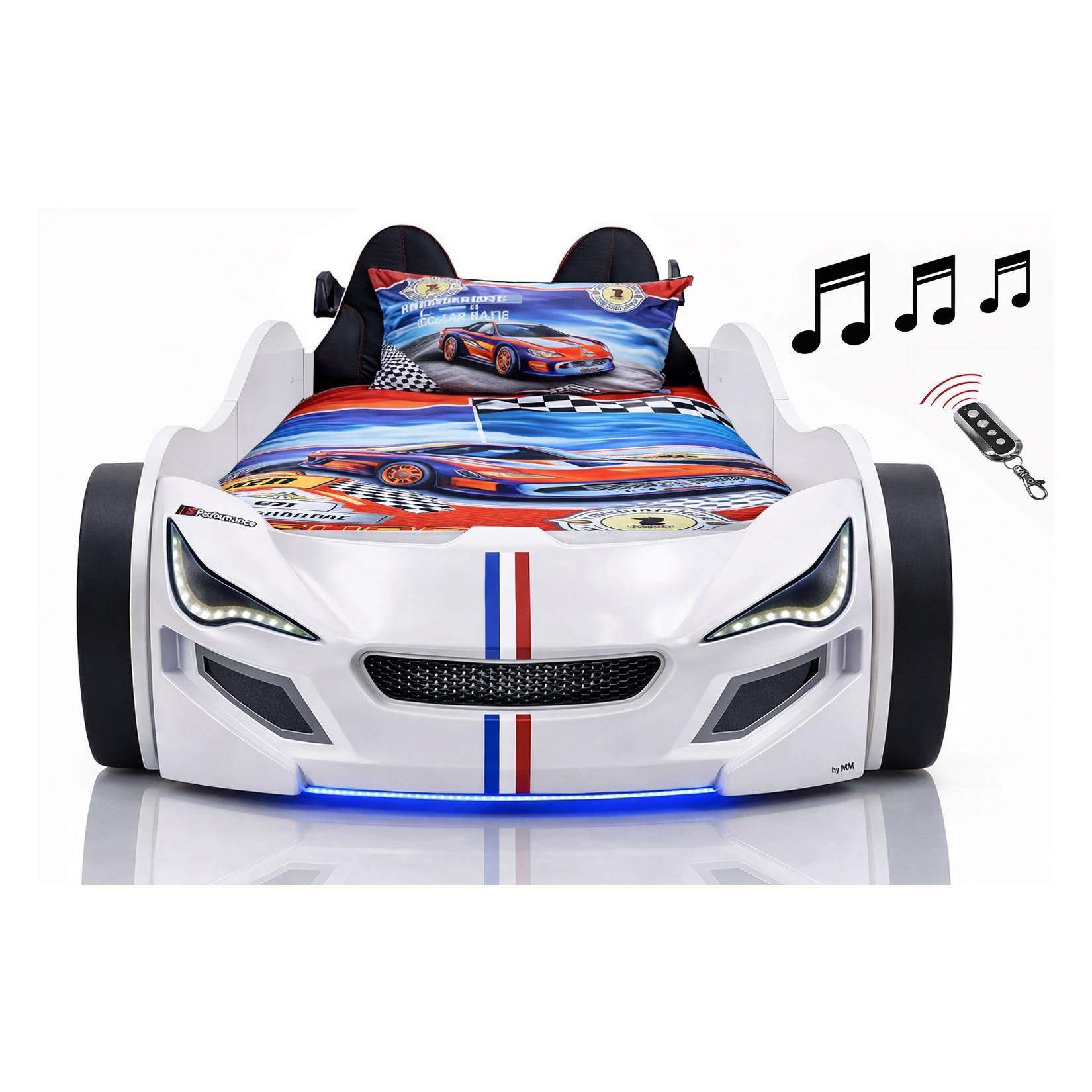 Autobett Kinder 90x200 Jungen LED Leuchte Unterbodenbeleuchtung Sound Fernbedienung