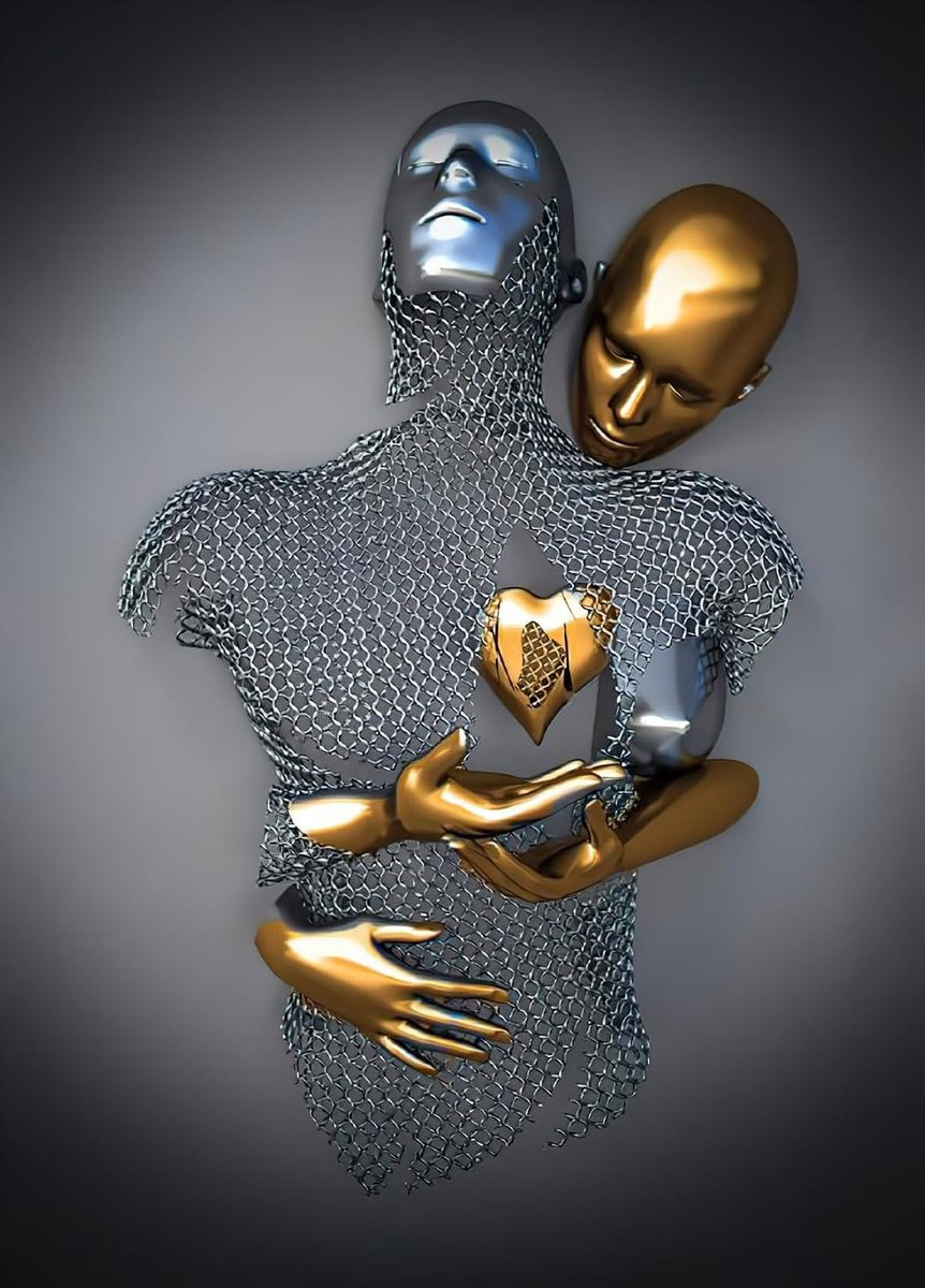 ShopVlot Abstracte 3D Metaal Figuur Wanddecoratie Canvas Poster 40 x 60 cm
