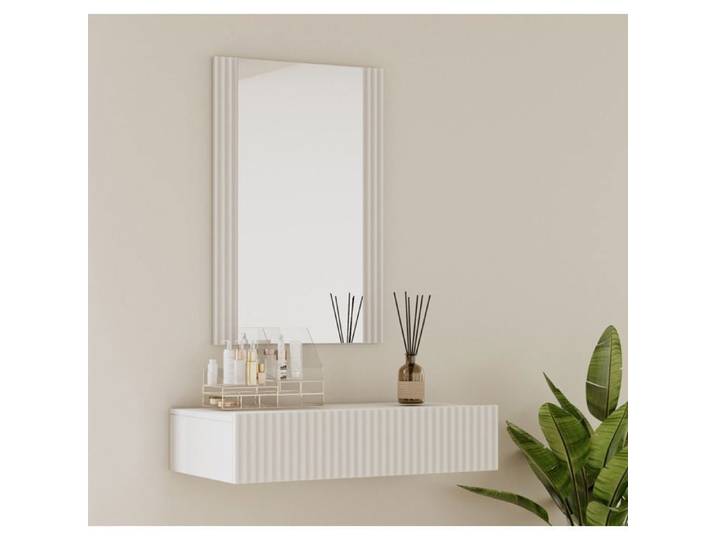 Coiffeuse cannelée - DESIGN AMEUBLEMENT - Velia - Suspendue - Miroir & tiroir - Blanc mat