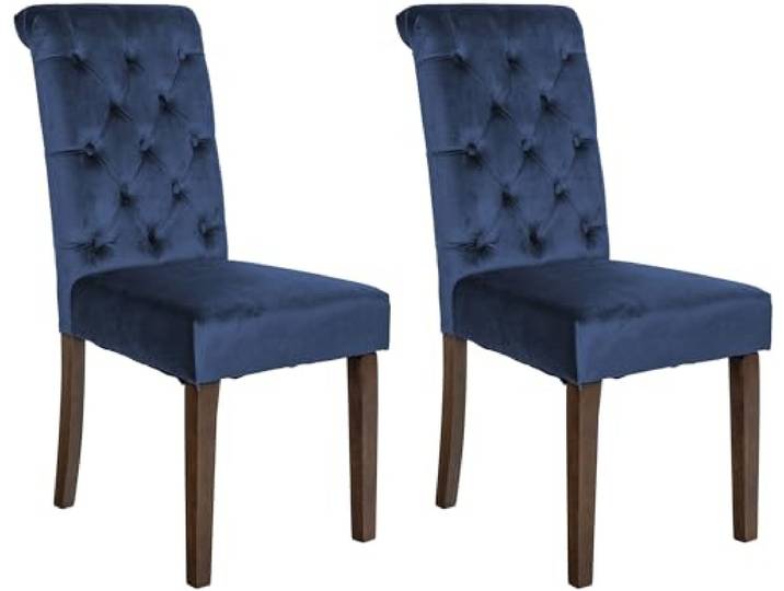 CLP 2er Set Esszimmerstühle Lisburn I Samt I Stoff I Polsterstühle Gesteppt Chesterfield Design Farbe blau Material Samt