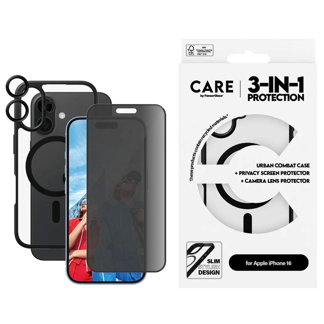 CARE by PanzerGlass Flagship 3-in-1 Privacy Set iPhone 16