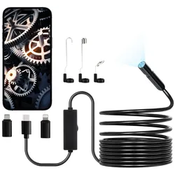 VEVOR Endoskopkamera mit Licht, 1920P HD-Endoskop für Android & iOS, Inspektionskamera mit 8 LED-Leuchten & 5 m langem Kabel, 2-fachem Zoom, wasserdichte IP67-Kanalkamera für Auto & Sanitär