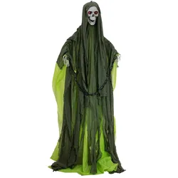 EUROPALMS Halloween Figur Skelett mit grünem Umhang, animiert, 170cm