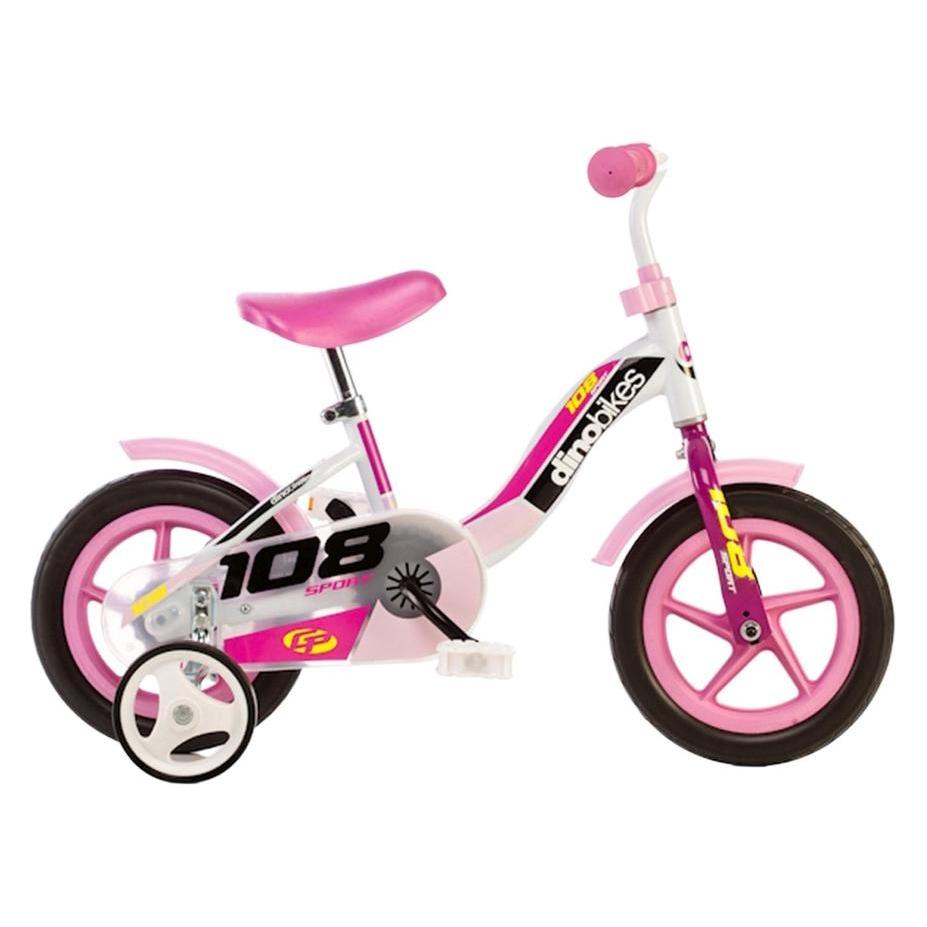 Kubi Sport Kubisport Rower Rowerek Dziecięcy dla Dzieci DINO z Bocznymi Kółkami Różowy 10" (10") (76177566)