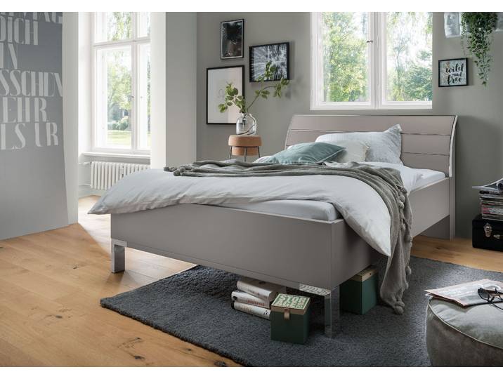 Futonbett WIEMANN Monaco, 4-fache Liegehöhenverstellung , grau (kieselgrau, dekor, leisten in chrom), B:99cm L:218cm, Betten, Futonbett, mit stilvollem Holzkopfteil, Made in Germany