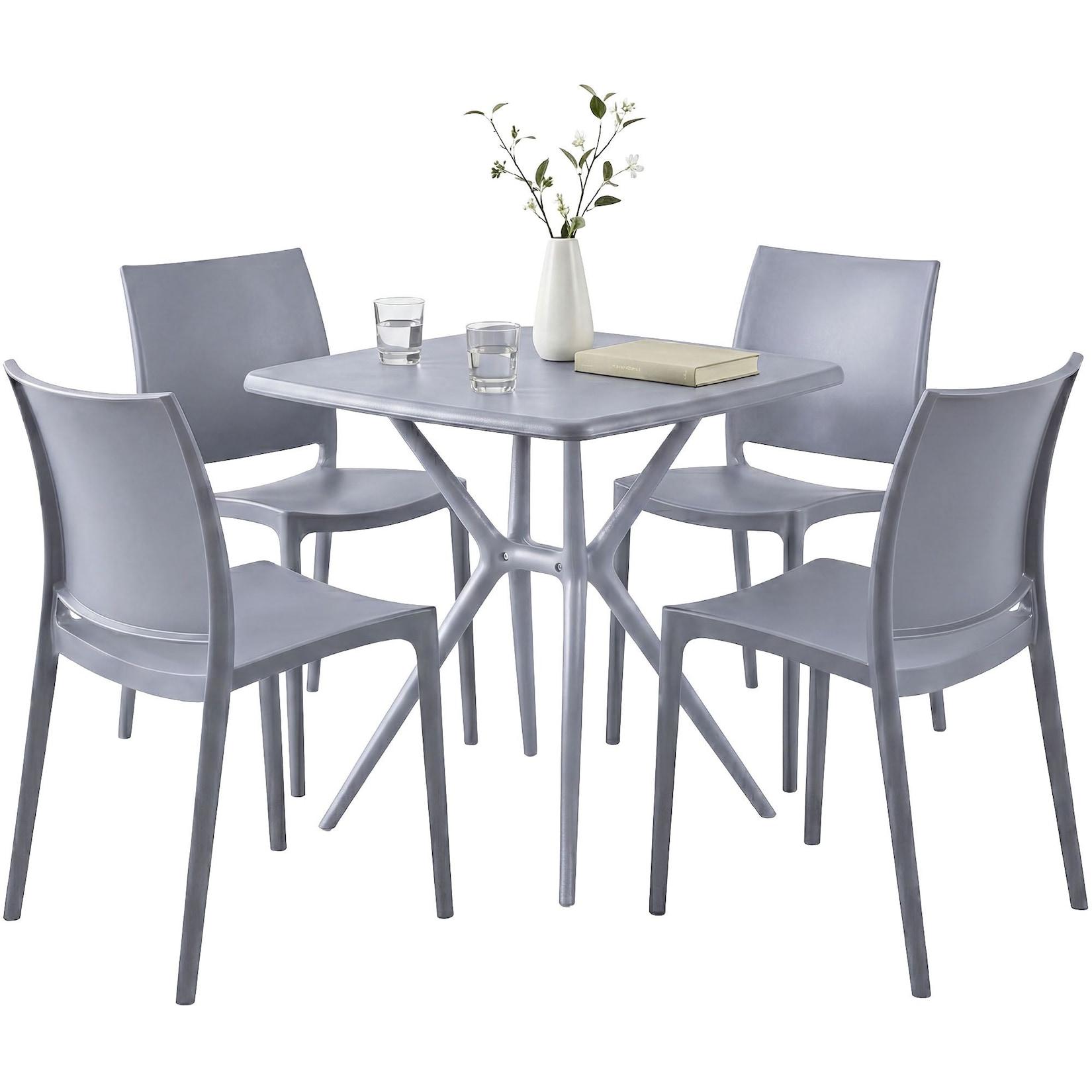 CLP Gartenmöbel-Set Amino mit 4 Stühlen - Farbe: grau