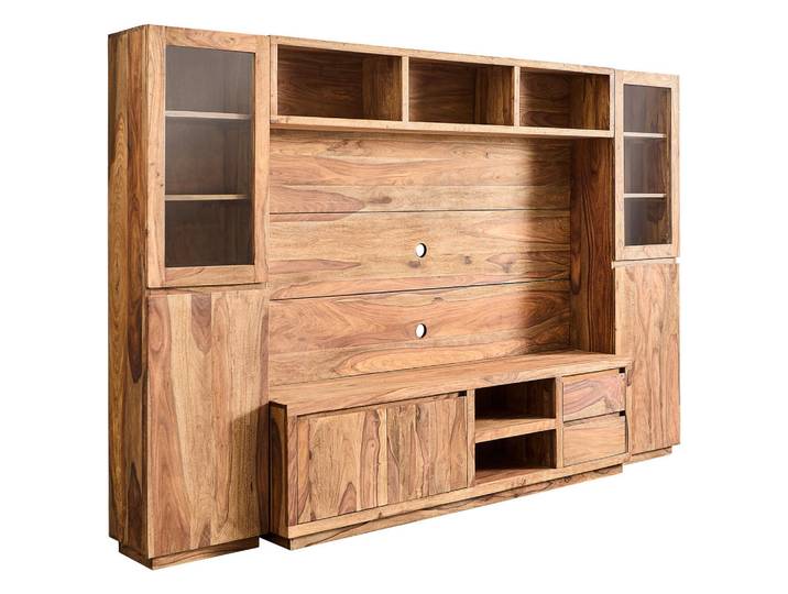 Livetastic Wohnwand, Sheesham, Holz, 4-teilig, Sheesham, Hartholz,Hartholz,Hartholz, Holz, 3,8 Fächer, 2 Schublade(n) Schubladen, 265x175x40 cm, Wohnzimmer, Wohnwände, Anbauwände