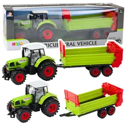 Traktor mit Anhänger, Friktionsantrieb, zu öffnende Haube, Türen, grün
