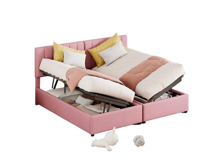 Flora Grace Polsterbett 180/200 cm Rosa mit Stauraum und Umbaufunktion, Pink, 180x200 cm, Schlafzimmer, Betten, Polsterbetten