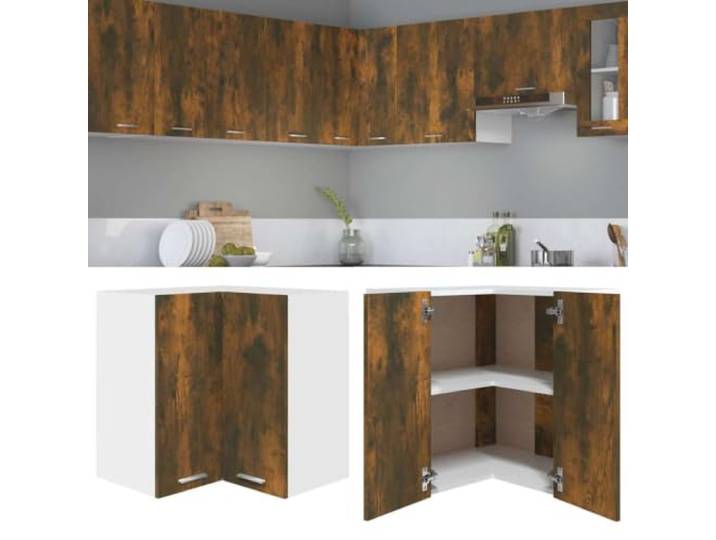 GBCDSWBR Eck-Hängeschrank Lyon, Küchenschrank Räuchereiche 57x57x60 cm Stabiler Holzwerkstoff, 2 Fächer für Stauraum, Inklusive Montageanleitung