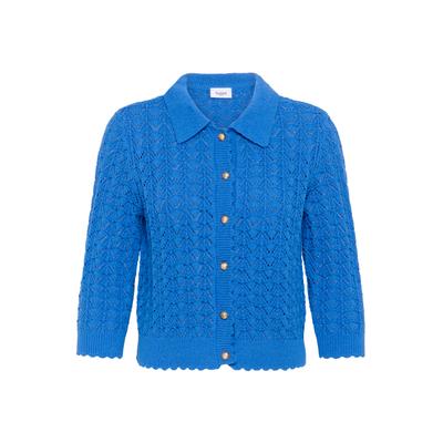 Strickjacke SAINT TROPEZ "Damen Strickjacke SylvieSZ", Damen, Gr. S, blau (campanula), Obermaterial: 70% Baumwolle CO. 30% Polyester PES., Strickjacken Strickjacke