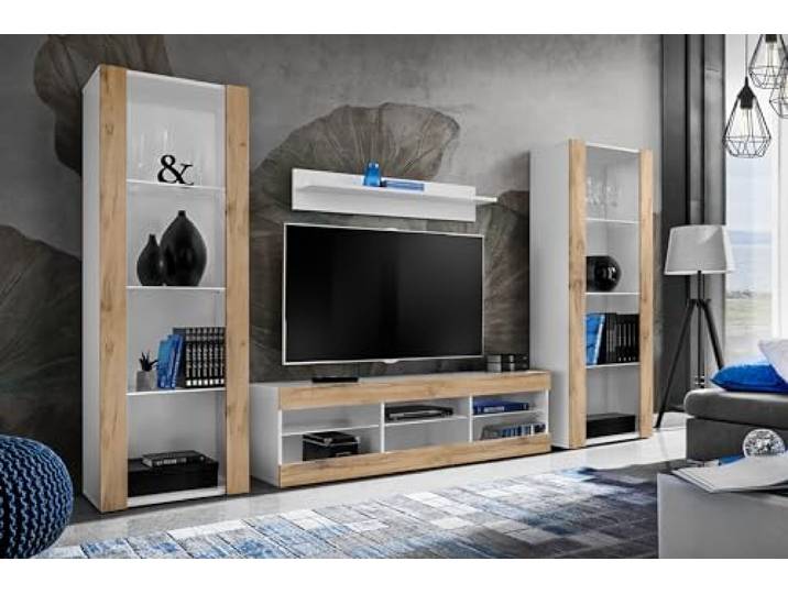 Komodee Wohnwand TV Tivoli Grande Wotan/Weiß 250x159x35 cm Wohnwand Tivoli Grande, Wotan/Weiß, Breite 250cm x Höhe 159cm x Tiefe 35cm, ohne LED , für Wohnzimmer