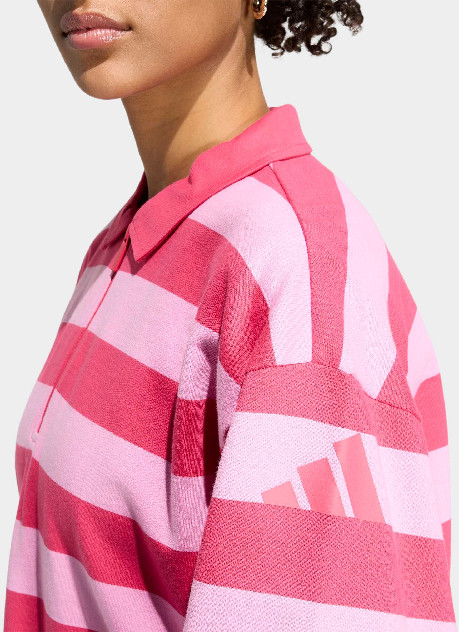 Poloshirt ADIDAS SPORTSWEAR "ESSENTIALS CONTEMPORARY FRENCH TERRY LANGARM", Damen, Gr. XXL, rosa (power pink, st tropic bloom), Obermaterial: 100% Baumwolle, Rundhals, Shirts Poloshirt power pink, st tropic bloom XXL