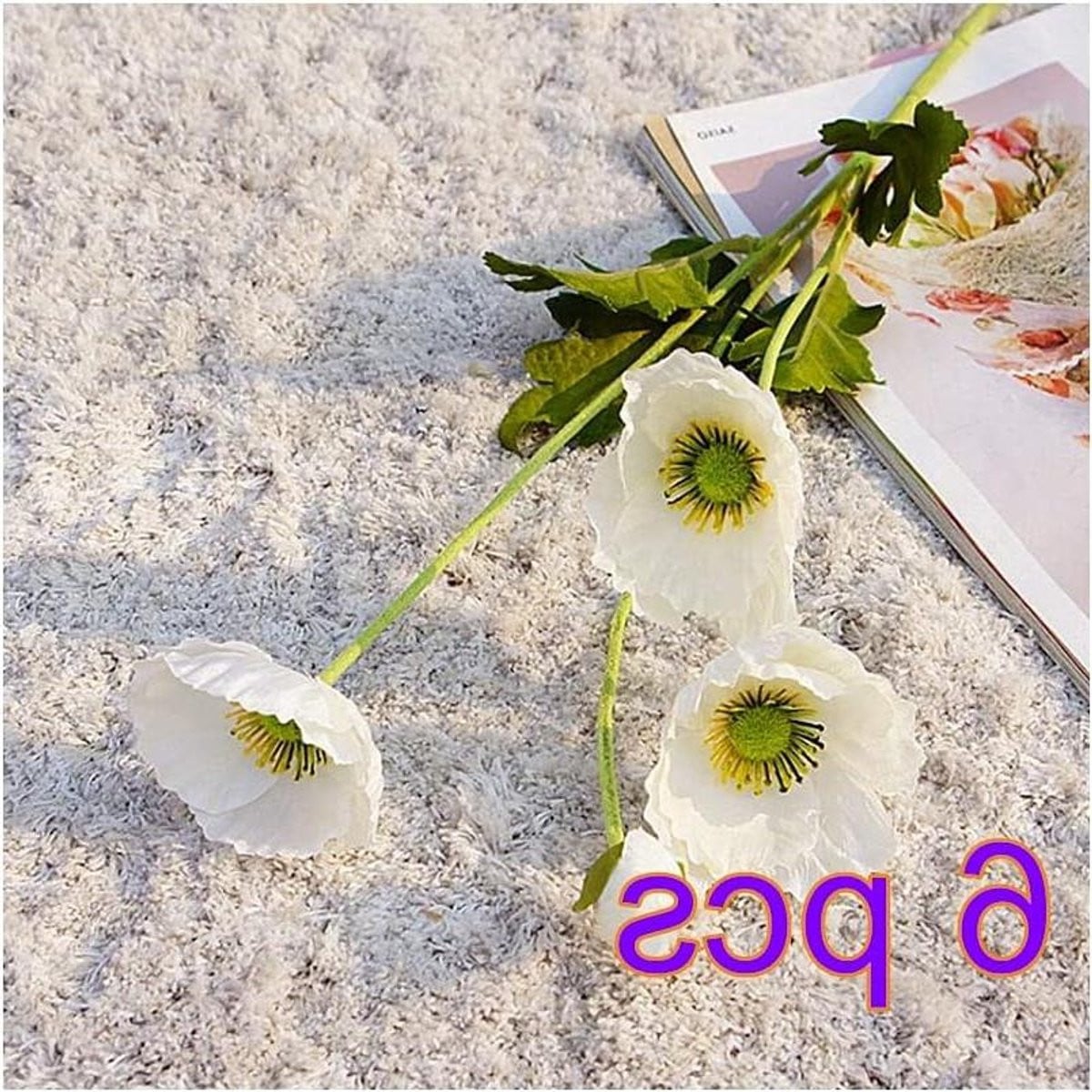 Kunstige Klaprozen Zijden Bloemen Boeket Wit - 58,5 cm