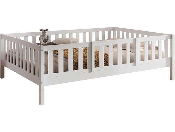 Daybett VIPACK Dallas Massiv Bett mit Rausfallschutz umbaubar vom Boden- zum Daybett , weiss (weiß, weiß), B:147cm H:66cm L:210cm, Daybetten, Daybett, mit Bettschublade, wahlweise Kiefer massiv natur oder weiss