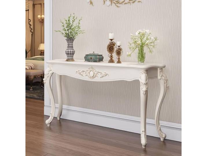 Konsolentisch Schmal Flurtisch Robust Beistelltisch Wandtisch für Flur Sofatisch hinter Sofa, Dichte Faserplatte, Moderner Flurmöbel für Wohnzimmer, platzsparend(White+Gold,L160cm/63in)