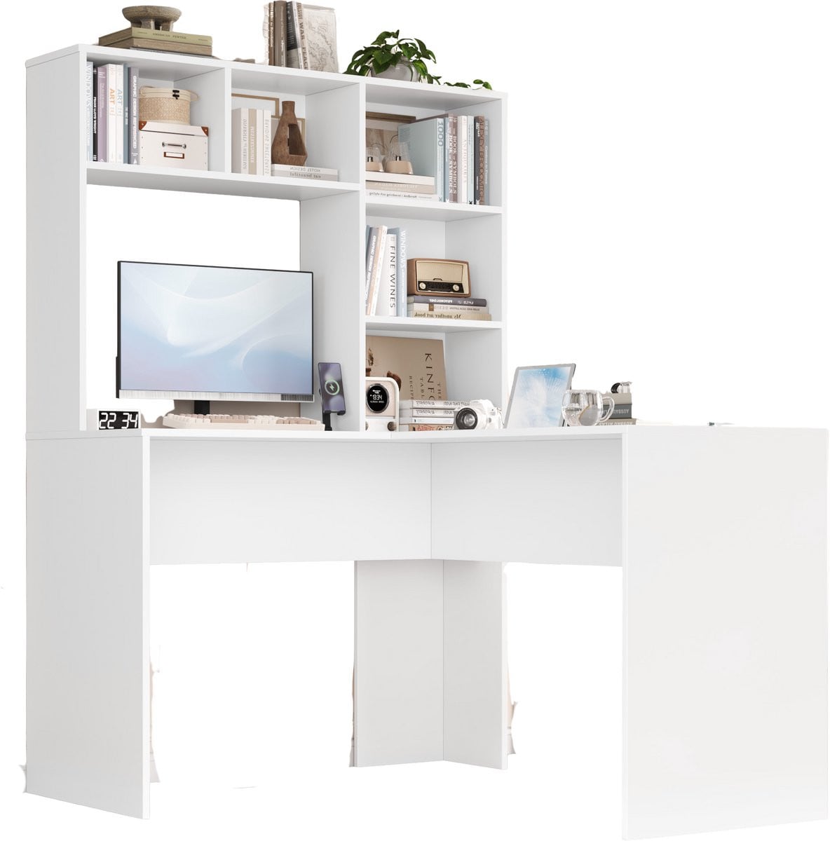 Merkloos L-vormig hoekbureau voor home office en slaapkamer
