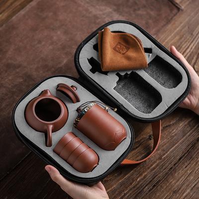 Rare Purchases Outdoor Travel Purple Sand Tea Cups Gaiwan Set, Ceramic Portable Teapot Teacup For Tea Ceremony Kung Fu Teaset Gift set B