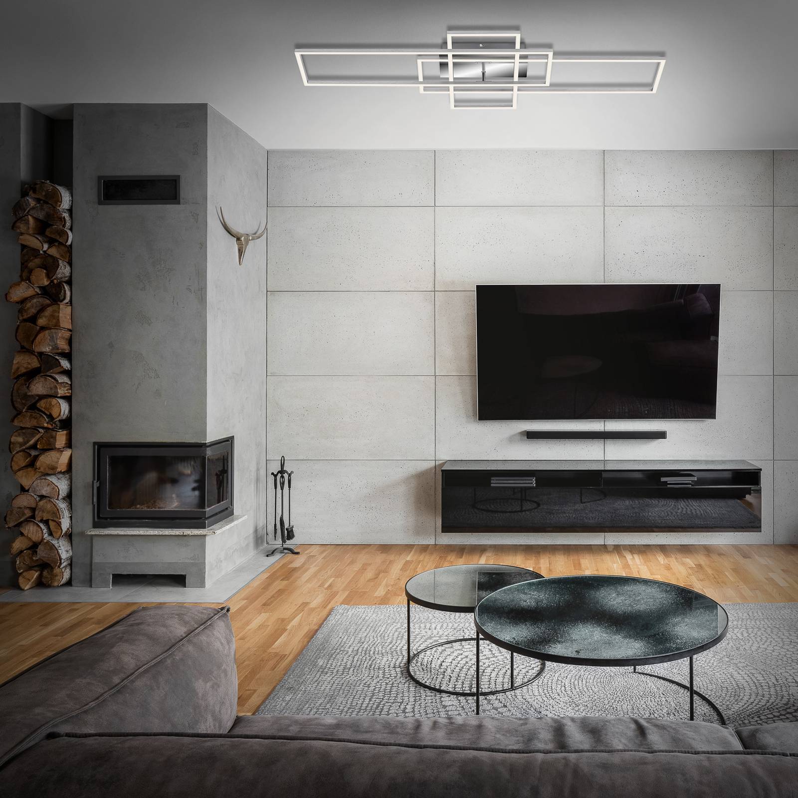 Briloner LED Ceiling Light Frame, dimmable, Alu / grey / zinc, Living / Dining Room, metal, Modern, Ceiling Light