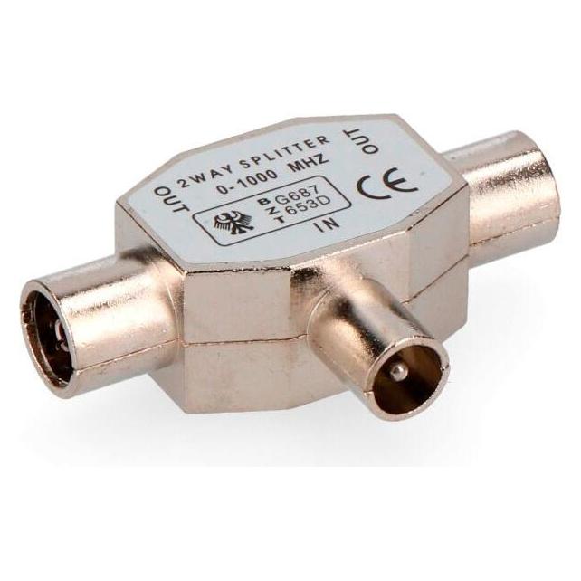 EDM Koaxialer Splitter t Metall tv 1 Stecker + 2 Buchsen geschrumpft (49341744)