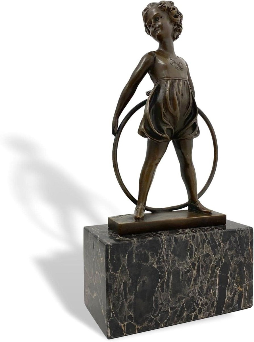 Decoratief Bronzen Beeld Meisje in Antiek Brons, Hoogte: 26 cm