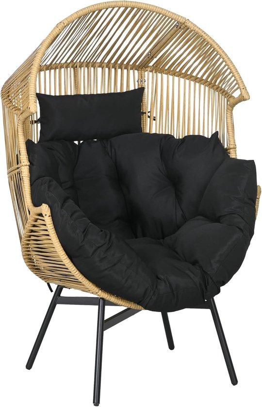 Famanu Rattan Gartenstuhl mit Dickem Sitzkissen und Verstellbaren Füßen - Eiform