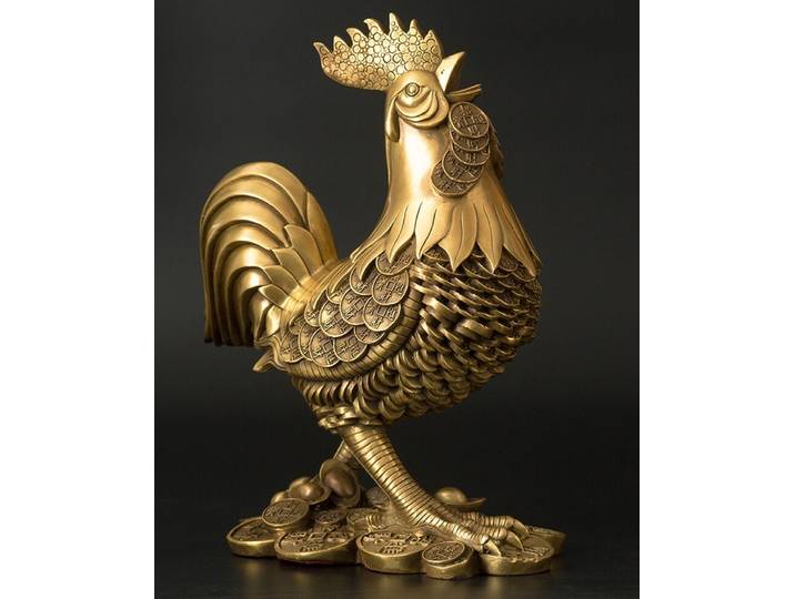 Statue de coq en laiton de 7.1 pouces, pièce d'argent, Sculpture Feng Shui, amulette de bureau et de maison