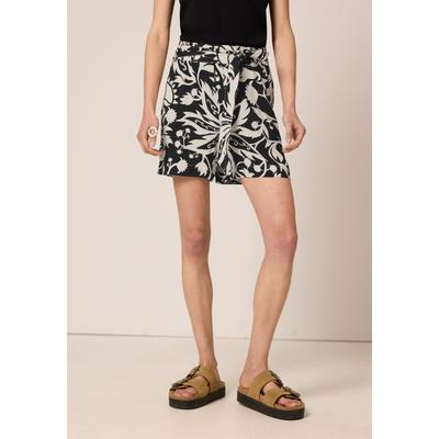 Bermudas STREET ONE STUDIO, Damen, Gr. 34, schwarz-weiß (schwarz), Stoff, 100% Viskose, geblümt, loose fit kurz, Hosen Bermudas, High Waist