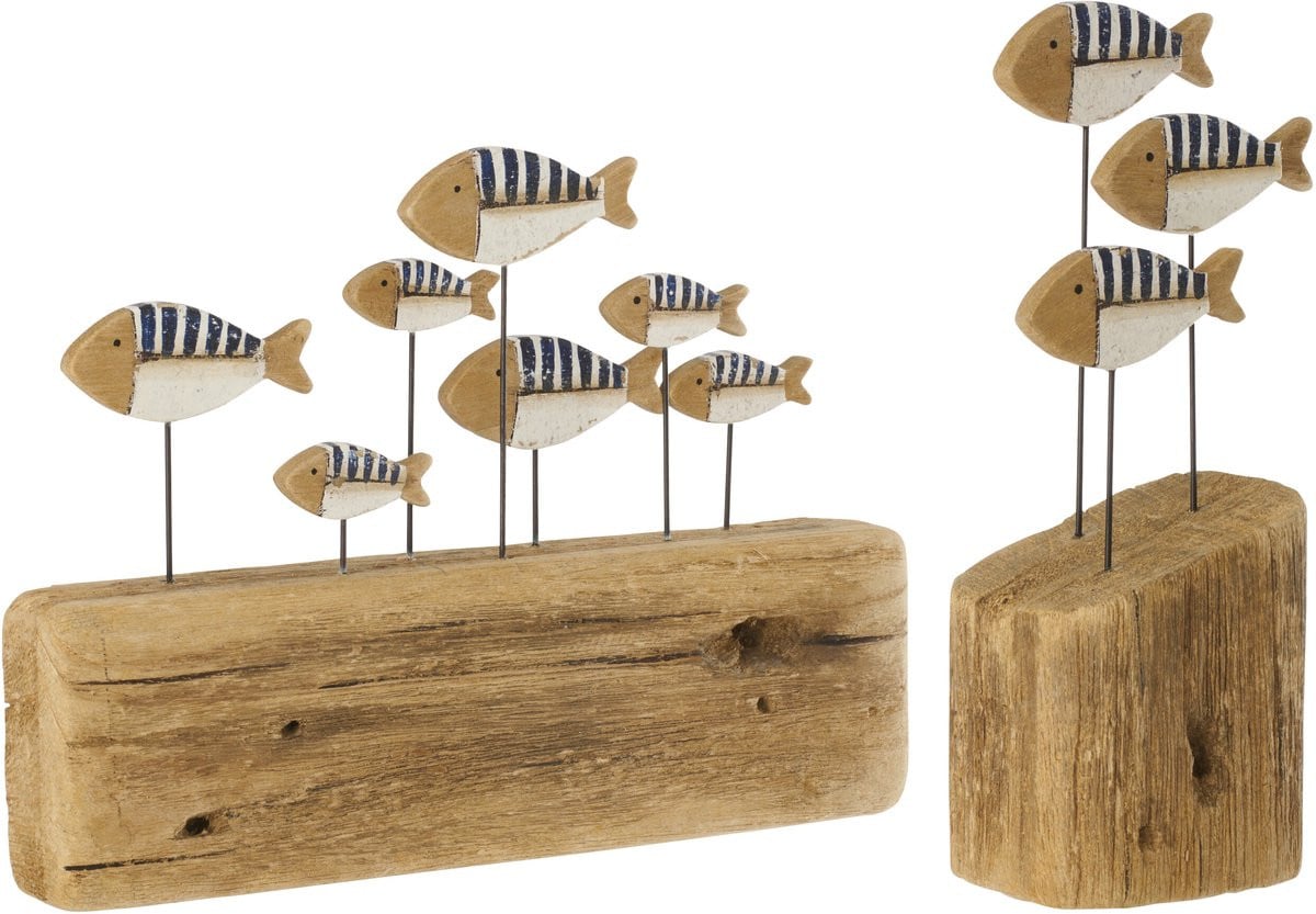 J-Line Decoratie Vis Op Voet - Hout - Blauw/Naturel - Large