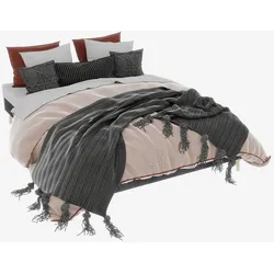 OKWISH Bett 140x200 Stoffbett modern robust komfortabel langlebig verstellbar Schlafzimmer Kopfteil separat Grau