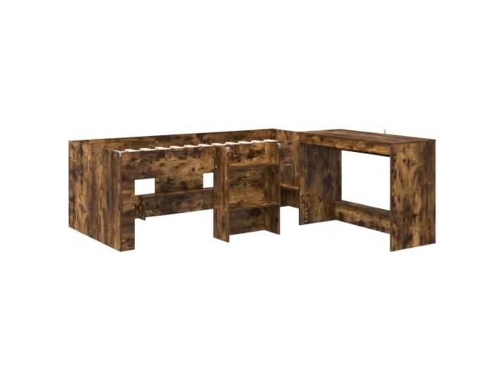 SKTQYQO Hochbett mit Schreibtisch, 2-teilig, Eichenholz, rauchfarben Technisches Holz, rechteckiges Design, integrierter Schreibtisch, für Arbeitszimmer