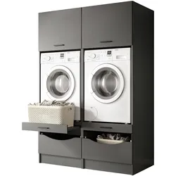 WASCHMASCHINENSCHRANK grau Set 2-teilig 132 x 195 cm, Umbau für Waschmaschine und Trockner