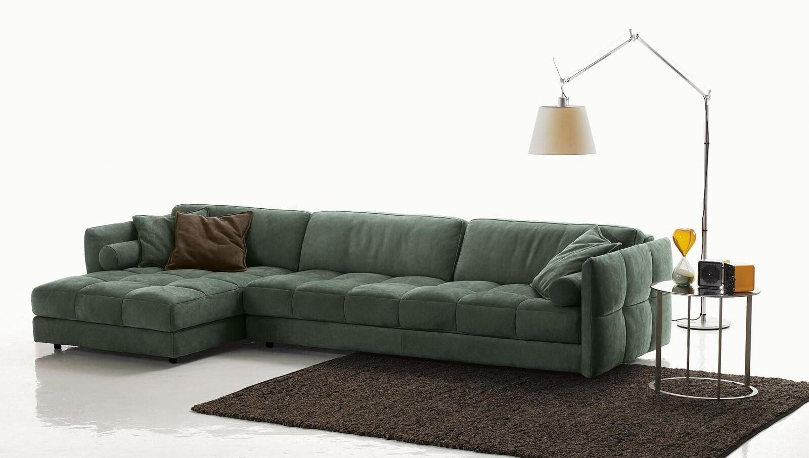 Moderne L-vormige hoekbank PRIANERA in textiel voor de woonkamer
