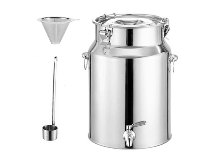 Yiustldd Edelstahl-Milcheimer mit Hahn und versiegeltem Deckel, Milchkanne mit Hahn, Edelstahl-Transportbehälter für Milch, Wein und Öl,18L