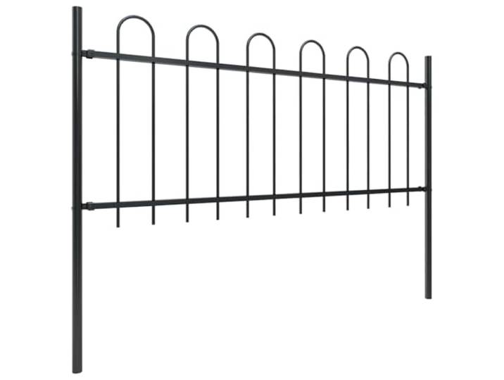 Dekorativer Stahlzaun schwarz 80 cm, 2 Zaunelemente mit 3 Pfosten, Gesamtlänge 3,4 m, pulverbeschichteter Metallzaun mit Bügel-Design und horizontaler Stütze für Stabilität,