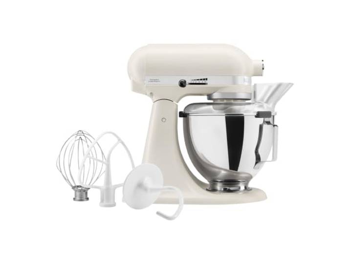 KitchenAid Classic 4,3L Küchenmaschine mit Schwenkkopf, 10 Stufen mit Sanftanlauf, Flachrührer, Knethaken & Schneebesen, Planetenrührwerk, 59 Schüsselkontaktpunkte, Porcelain White