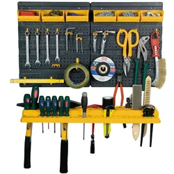 ArtPlast - Werkzeug-Organizer-Panel 64,6x38,5 cm aus Polypropylen mit 6 Behältern und 19 gemischten Haken - PANELLI-Kollektion