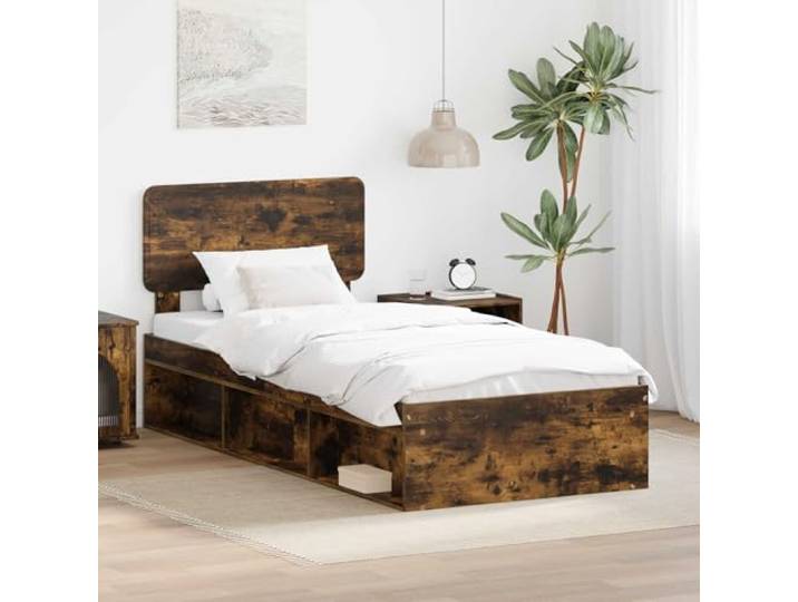 Massives Kiefernholz Stabilität modernes Design 75 x 190 cm Braun Bettrahmen Geräucherte Eiche 75 x 190 cm Massives Kiefernholz Bettgestell mit Kopfteil Lattenrost Stabil