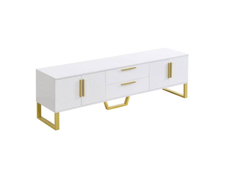 ComfortXL Lowboard De-40597 4 Türen mit goldener Gravur und Hochglanz Weiß, 170x53.5x40 cm, Wohnzimmer, TV Möbel, Lowboards, Lowboards stehend