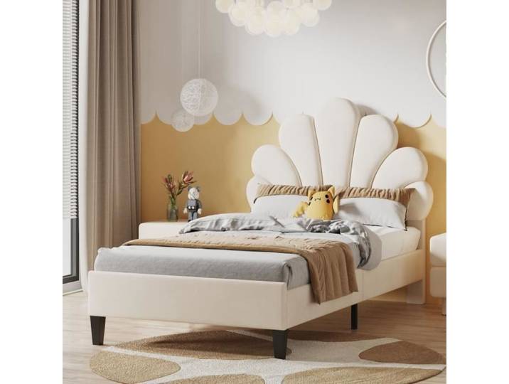 Lit Enfant - RWUDV - Lit capitonné 90x200 cm - Tête de lit en velours - Montage facile - Design contemporain