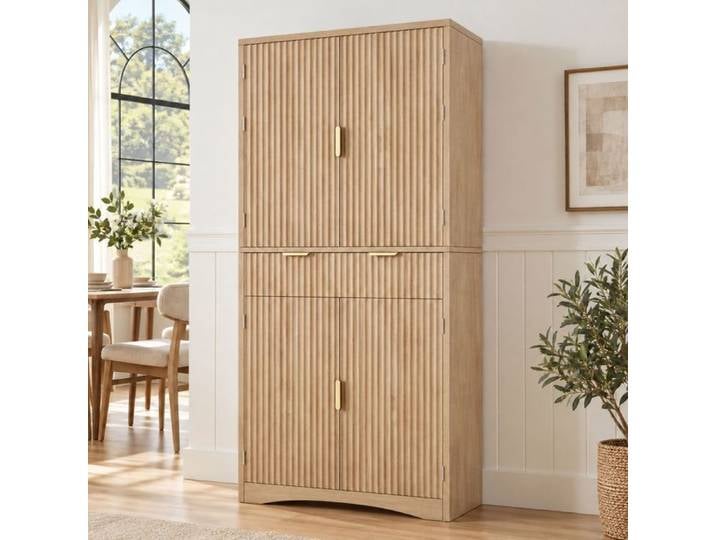 Buffet de cuisine - SOGEU - Modèle standard - Tiroirs intégrés - Portes à grille - Façades rainurées