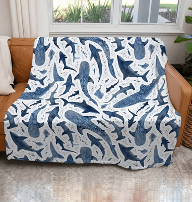 Inspire Curations Romantic Ocean Whale Shark Flannel Throw Blanket 9 70x100cm